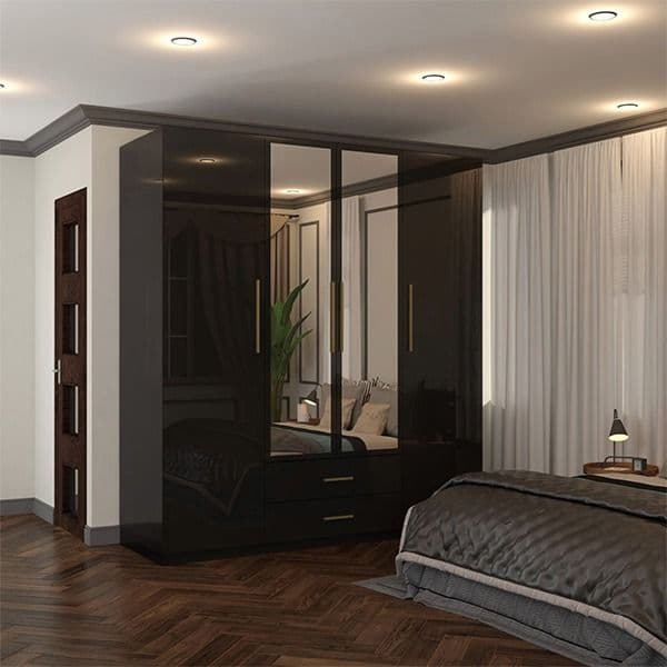 Latina Black 4 Door High Gloss Wardrobe