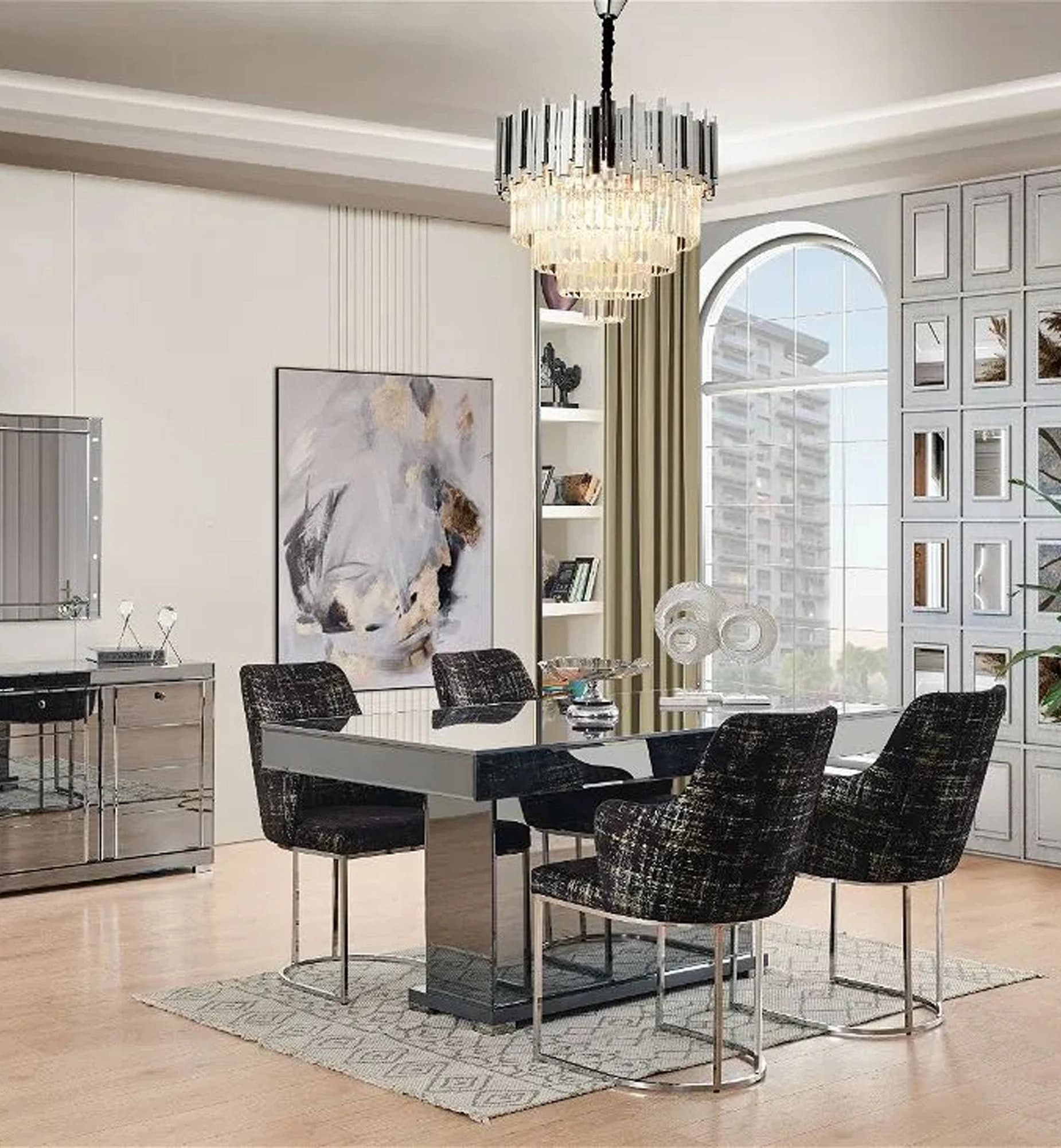 Elegant dining room furniture collection with modern chairs and table